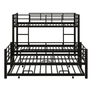 Space-Saving Black Metal Triple Bunk Bed: Twin over Twin over Trundle