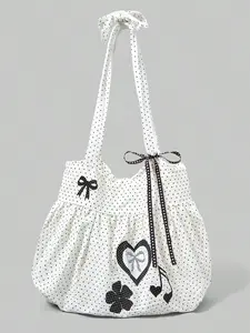 Sweet Cute Bow Vintage Heart Women's Shoulder Bag, Large Capacity Polka Dot Summer Floral Tote, Fits Laptop for Daily Commute, Floral embossed satchel