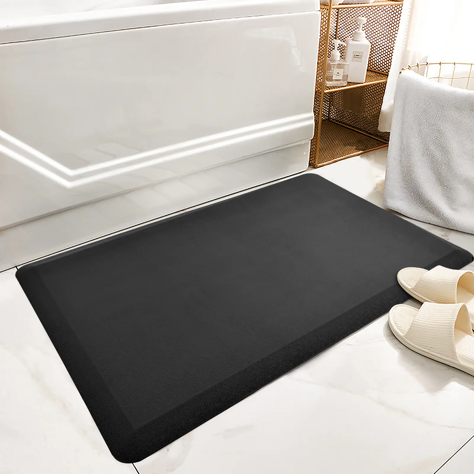 Art3d PVC Foam Anti-Fatigue Kitchen Floor Mat - Cushioned, Non-Slip, Waterproof Home Decor Rug for Standing Desk (28"x17.3", Black) Non Slip Rugs, Home Decorative Rug