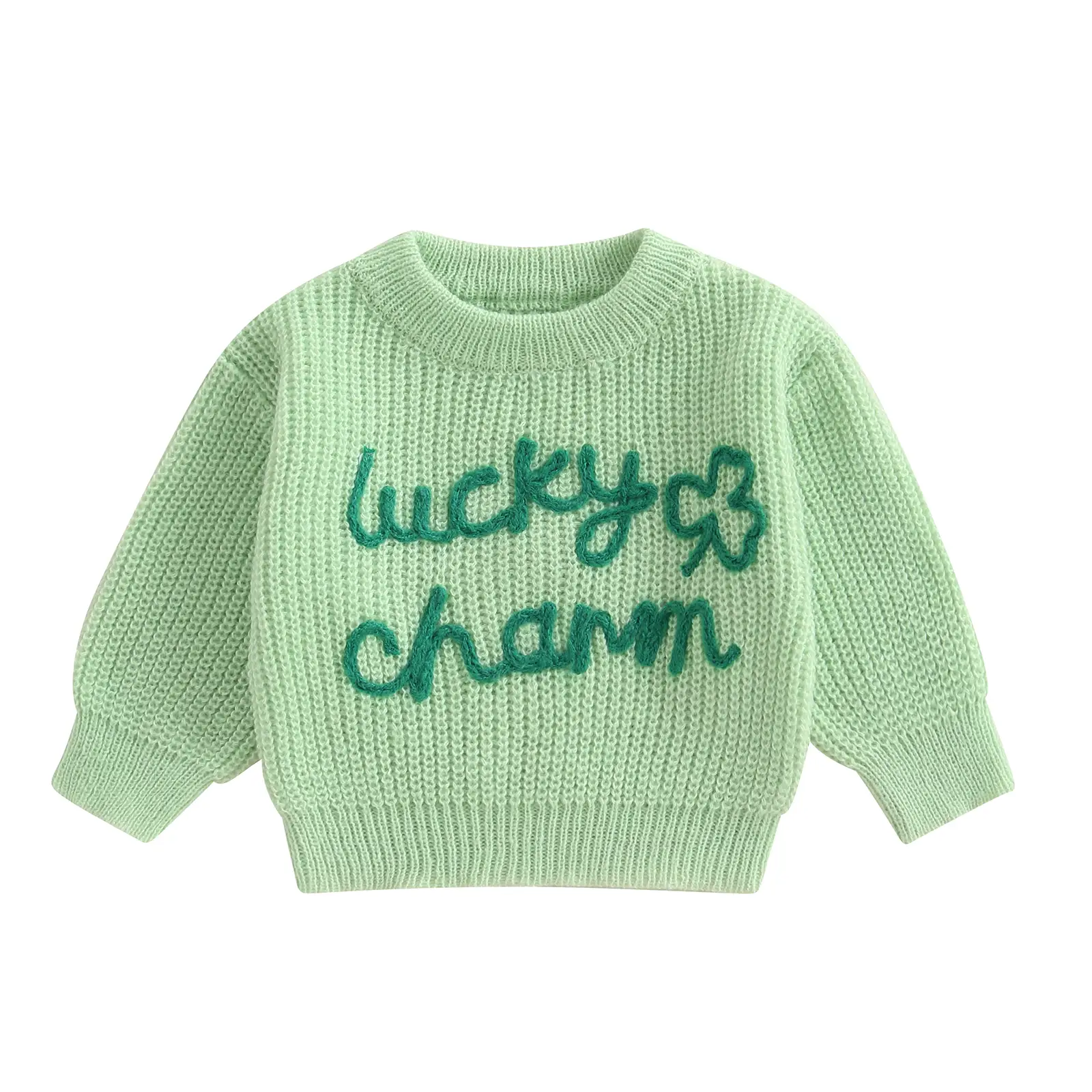 St.Patricks Day Baby Girl Boy Outfit Long Sleeve Lucky Embroidery Sweater Solid Color Sweatshirt Shamrock Clothes