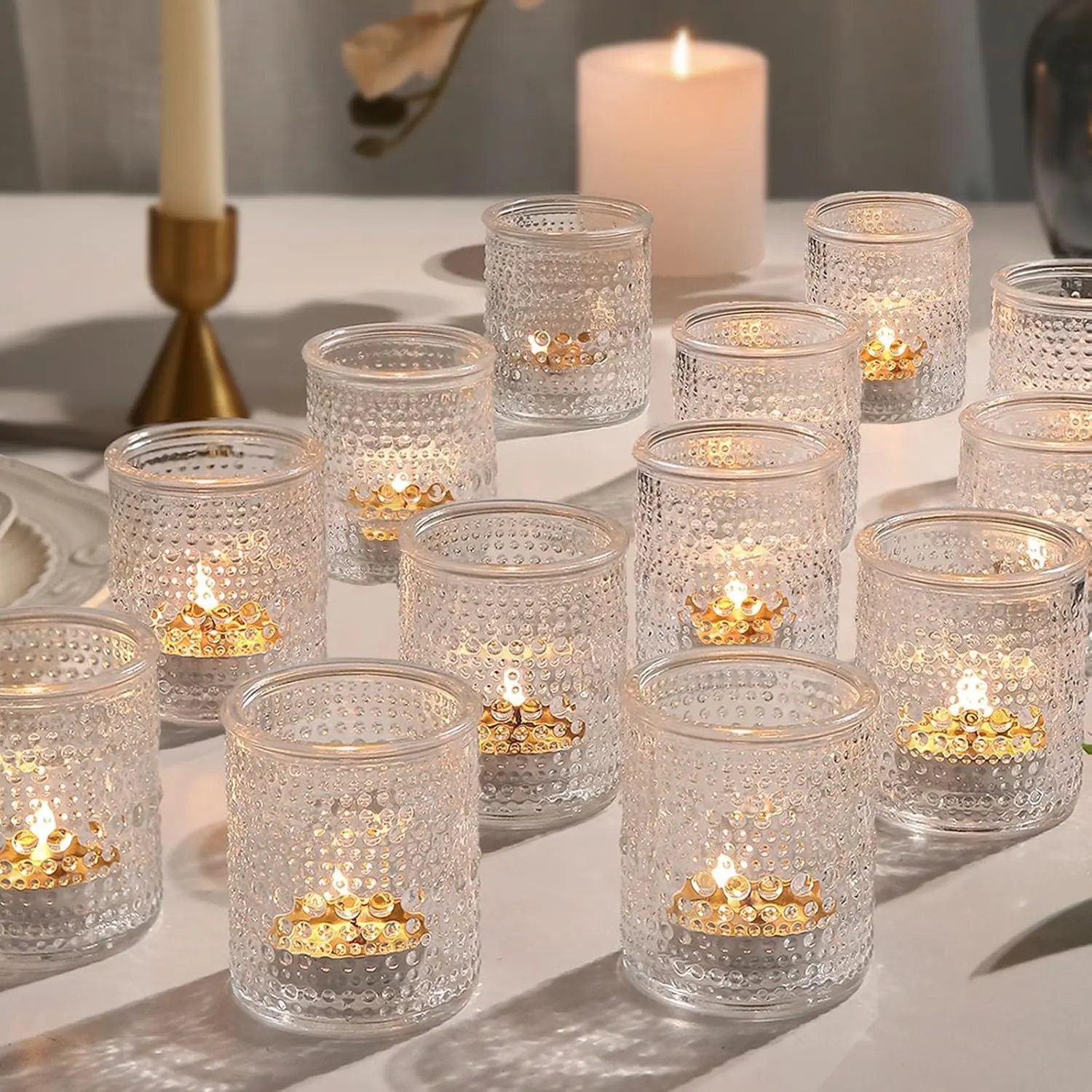 36pcs Clear Vintage Glass Votive Candle Holders for Floating Tealight Candles Ideal for Table Centerpieces Home Birthday Christmas Wedding Party Decoration