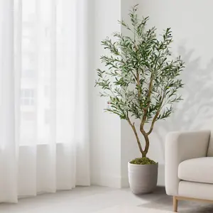 Realistic Artificial Olive Tree – 5.25/6/7FT Tall, Lifelike Decorative Plant with Multiple Branches and Leaves, Perfect for Home or Office