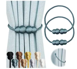 Magnetic Curtain Tiebacks 2 Pack Rope Decorative Curtain Tie Backs Elegant Curtain Holders for Drapes Outdoor Window Treatment Holdbacks, Blue