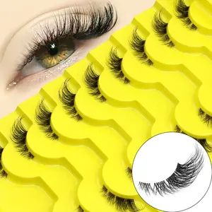 GROINNEY 5 Pairs / 9 Pairs Soft Cat Eye Half Lashes  Thick False Eyelashes High Quality Eyelashes for Dramatic Fake Lashes Makeup Wispy & Lightweight Eyelashes Criss-Cross Volume Half Eye Lashes Invisible Clear Band for All-Day Comfort