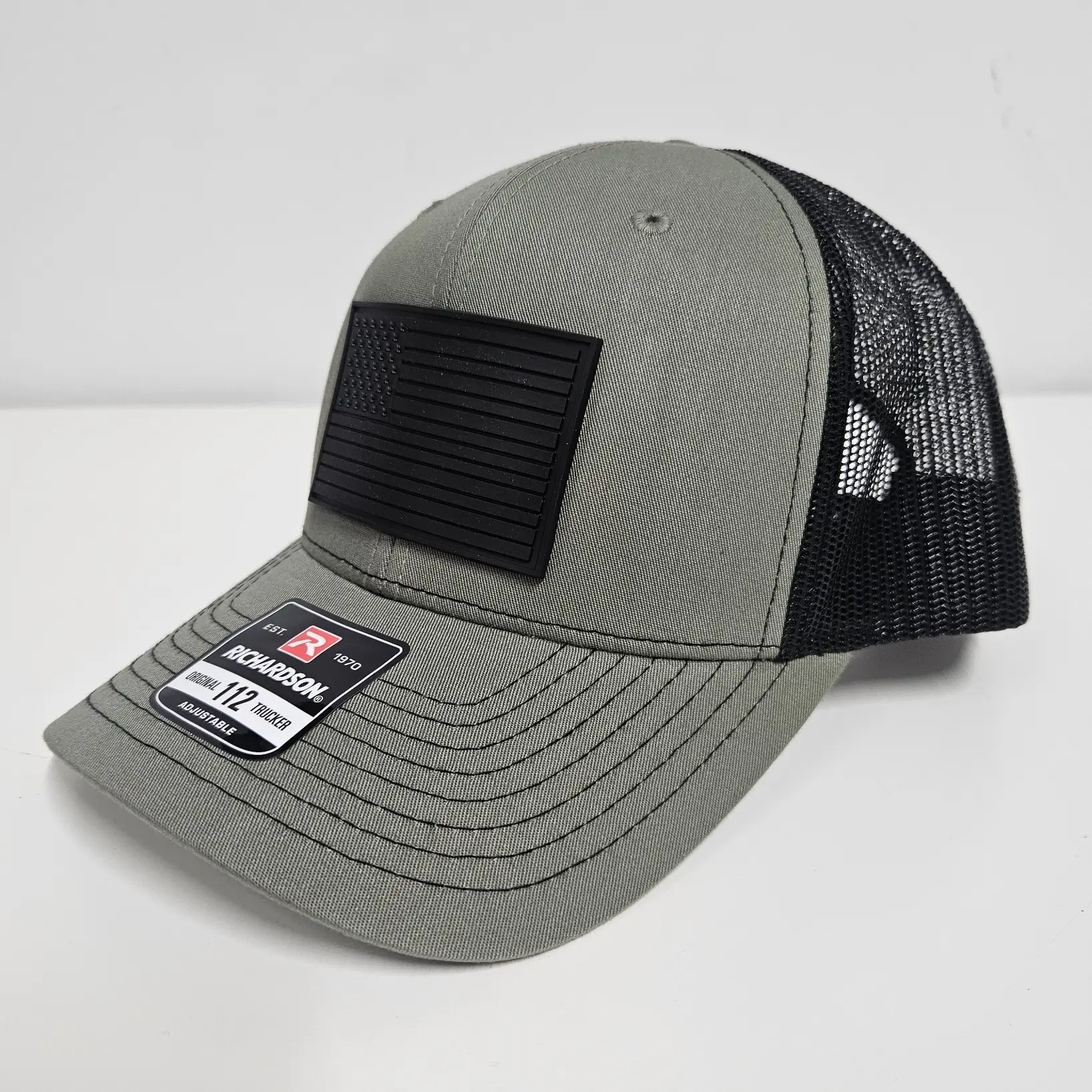 Richardson 112 Unisex Mid-Profile Structured Hat with American Flag PVC Patch, Snapback Closure, Adjustable Fit, Waterproof, Fade-Resistant, Patriot-Focused Fashion Accessory, Welders, Patriotic, Spot Clean, Veterans, Trucker Cap, Cotton-Poly