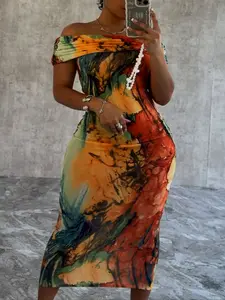 Plus Size Off Shoulder Bodycon Maxi Dress for Women – Elegant Casual Printed Party Dress for Summer & Evening Outfits