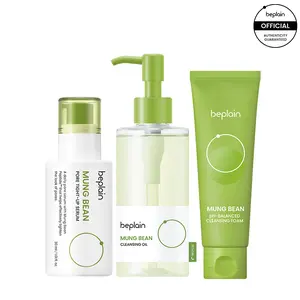 [beplain Official] Poreless Recipe, Skin Detox Trio Set| Foam 160ml + Cleansing Oil 200ml+ Serum,  Cleansing Set Blend Calming Moisturizing Lightweight Soothing Tightening Moisturizer Hydrating Daily Cleanser Gentle