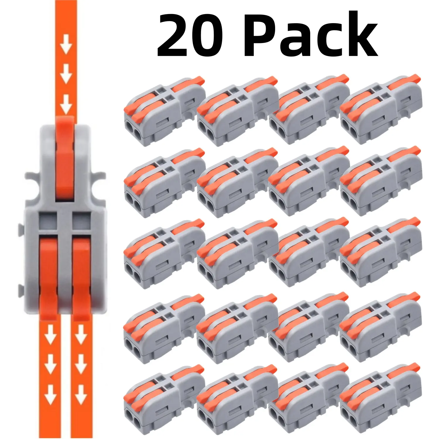 20pcs 1-in-2-Out DIY Splicing Compact Splitter Docking Terminal Block Connectors - Pure Copper Durable Reliable Connectors, Reusable, PC Flame Retardant, Quick Wiring, 24-12 AWG/0.2-2.5mm², for Home Improvement, Home Appliances, Machinery, Rectangle