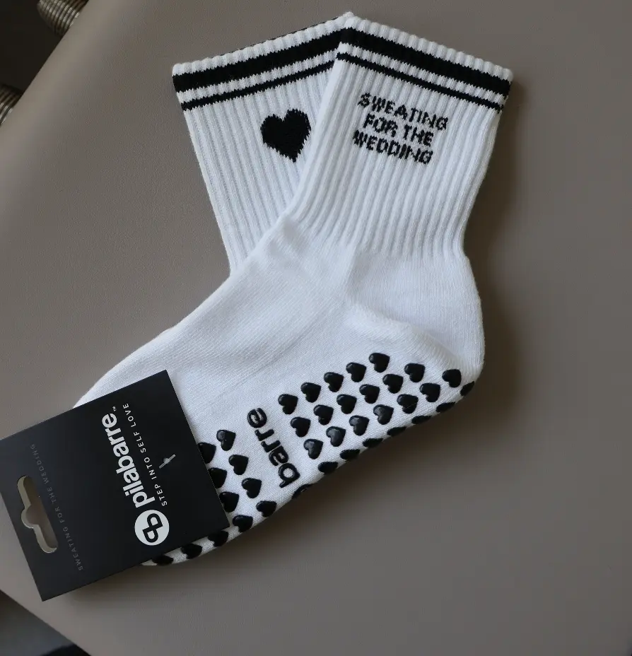 Sweating For The Wedding Grip Sock - bridal pilates socks - bridal barre socks - bridal grip socks Black Bride Cotton Elegant