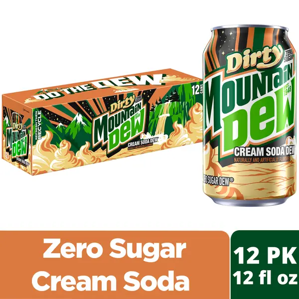 Mountain Dew 0 Sugar Cream Soda Fizzy Drink, 12 fl oz Can, Pack of 12 Cans