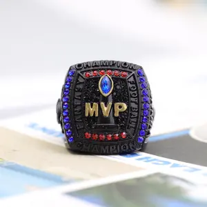 High-quality MVP black, gold, red and diamond Dream Football League Championship ring is a commemorative gift for male fans in a solid wood box
