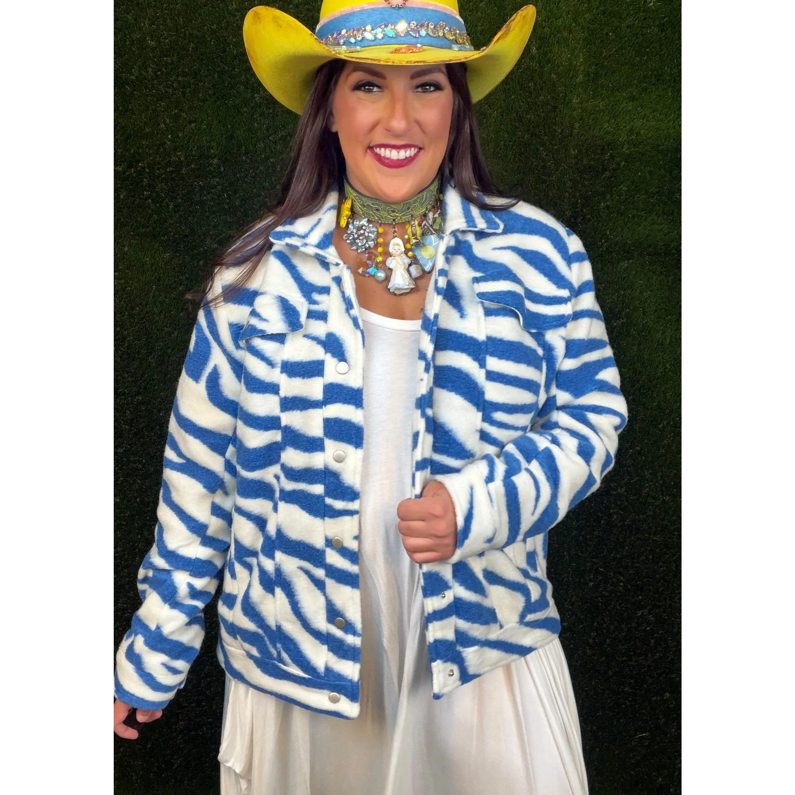 Cozy Caribbean Zebra Jacket - Blue