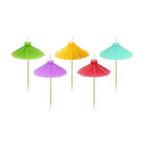 BEACH PARTY Candles, Set of 5 Cocktail Umbrella Shaped Party Candles, 3" Tall, Fun and Unique Summer Birthday and Celebration Decor