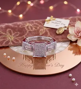 King Of Bling's 925 Sterling White Silver Square Ring Size 7 With 0.20CT Real Diamond For Womens