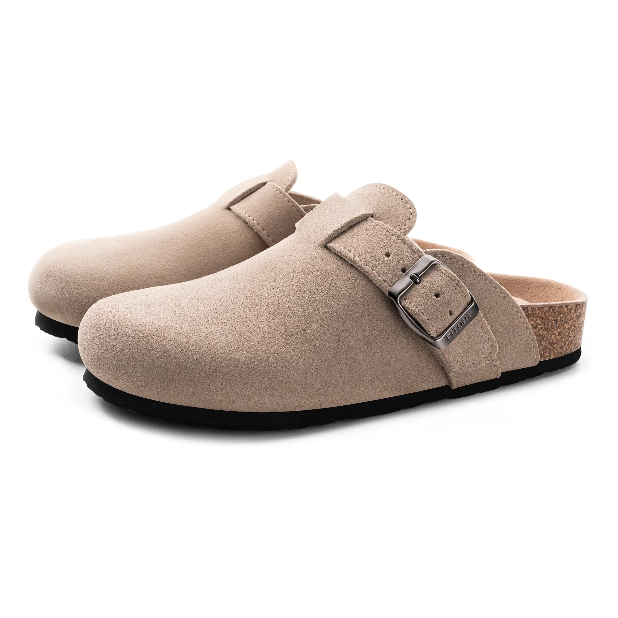 Fitory Breathe | Women's Suede Clogs Potato Shoes Leather Mules with Cork Footbed