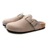 Fitory Breathe Women's Suede Round Toe Casual Clogs - Slip On All Seasons Clogs for Women with Cork Footbed, Sweet Minimalist Leather Mules