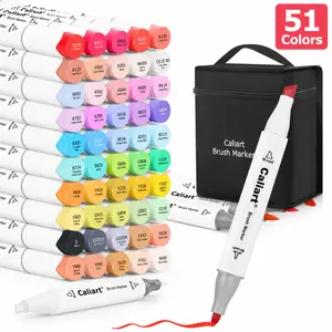 Caliart Official 51Colors Alcohol Based Artist Markers Brush Tip Dual Tip Marker Set Permanent Colored Pens for Adult Coloring Drawing Sketch Illustration Card Making Art Supplies Craft Supplies DIY Crafts Journaling Notebook Planner Teacher Gift