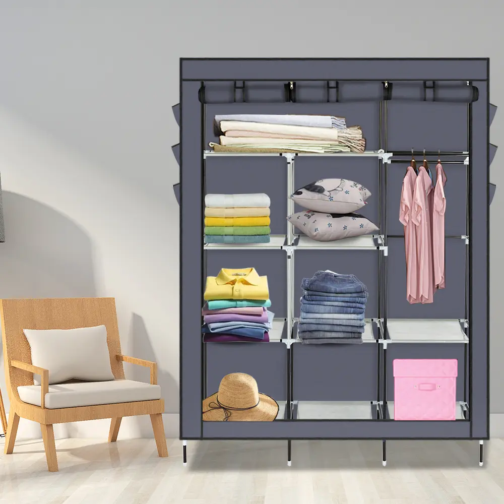 Karl Home Gray 69" High-leg Assembled Wardrobe Cabinet with Non-woven Fabric, Customizable Closet Organization Wardrobe, Customizable Closet Organization Wardrobes