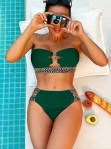 Women's O-ring Decor Bikini Set, Casual Fashion Chic Strapless Swim Top & Swim Bottom Swimsuit Set, Ladies Swimwear for Beach Holiday Vacation