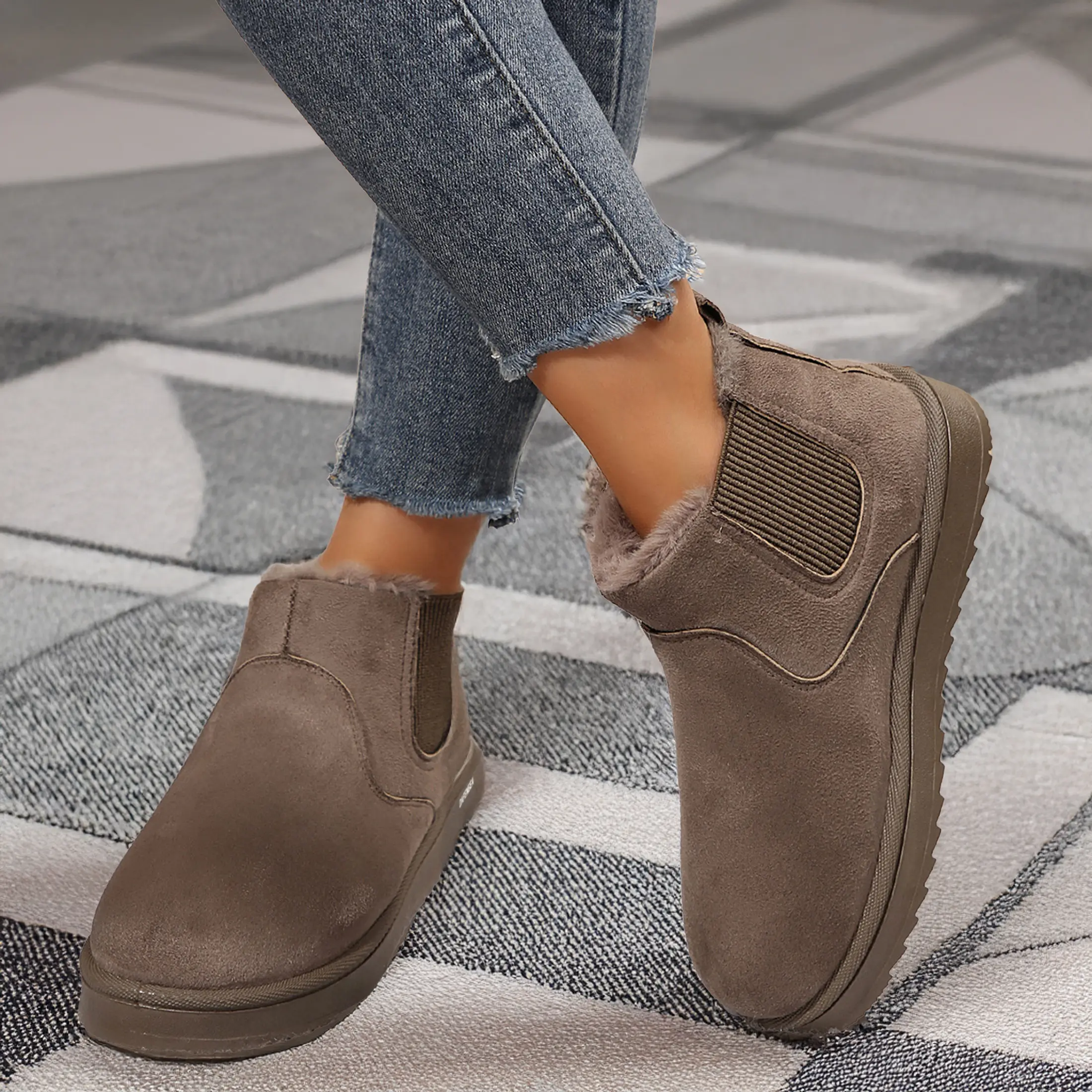 Women's Suede Snow Boots with Plush Fleece Lining Winter Warm Indoor Outdoor Shoes