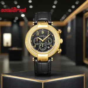 A unisex gold bezel inlaid with luxurious rhinestones, a fashionable sports watch with multifunctional timing and calendar, waterproof, suitable for parties, daily wear, exclusive design, and the best holiday gift hand watch