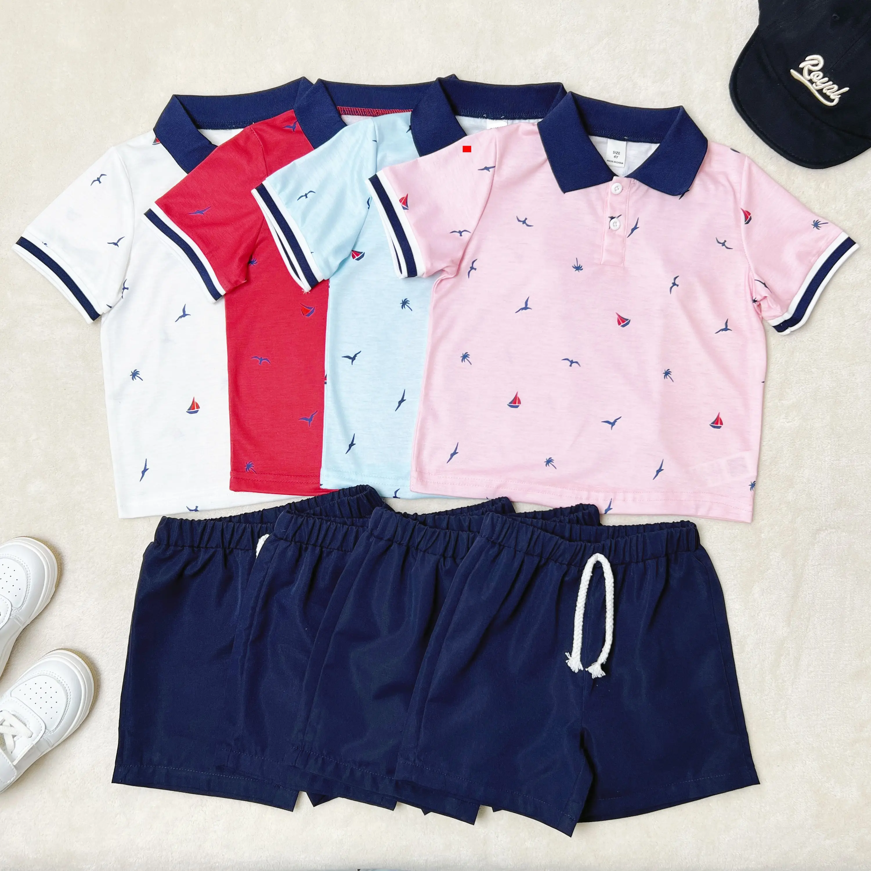 Ready Stock Boys Summer Clothes Seagull Graphics Print Turn-down Collar Shirt Elastic Shorts 2Pcs Clothes From 4-7Y YCJ212311456 Polo Casual