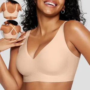 OEAK Women's Seamless Jelly Bras Deep V Wireless Push Up Soft Bras No Underwire Supportive Bra Breathable Comfort Sleep Plus Bralettes