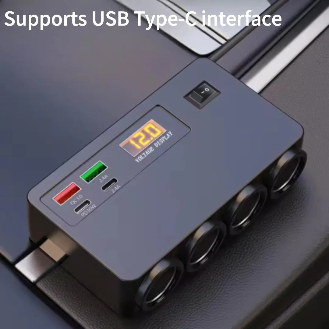 8 In 1 Universal 12V/24V Car Cigarette 120W Car Charger PD QC USB Quick Charge Power Adapter With Digital Display Fast Charging Solution Car Gadgets
