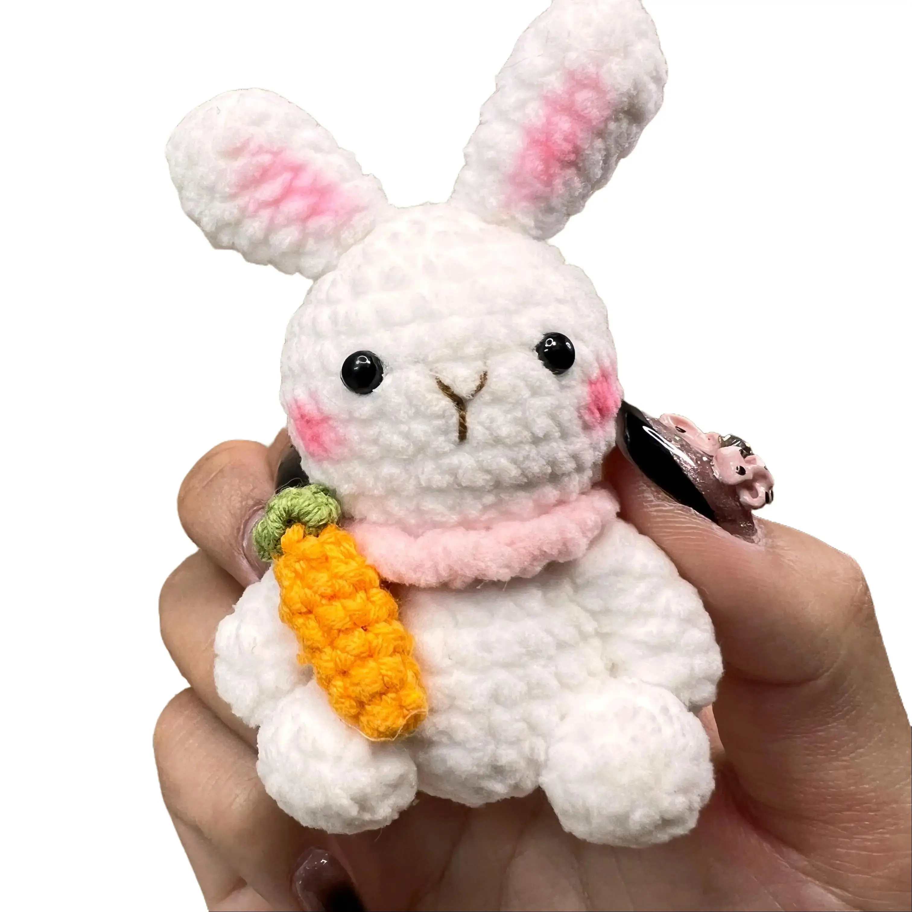 Handmade Amigurumi Crochet Rabbit Holding a Carrot Plushie