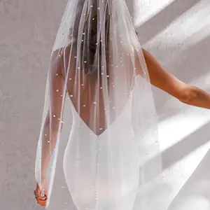 Bridal Wedding Veil with Faux Pearls, Cathedral Pearl Tip Bridal Veil, Small Chapel Pearl Tip Veil, Elegant Bride Accessory, Trailing Veil