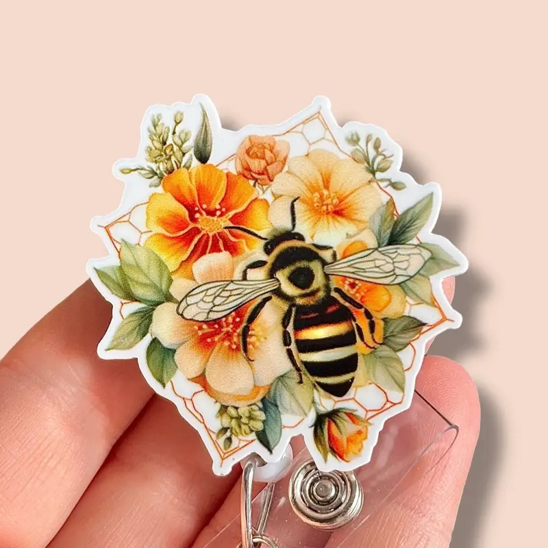 Glitter My Badge Honey bee badge reel for nurse and hospital workers. Badge clip Badge pull - Retractable swivel clip with a 360 rotation. Great gift for coworker.