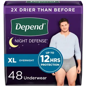 Depend Night Defense Incontinence Disposable Underwear for Men - Overnight Absorbency - XL - 48ct