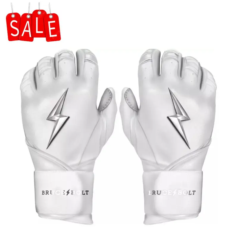 Men's Chrome Series Long Cuff Batting Gloves-White, durable grip breathable material long cuff support enhanced control comfortable fit for baseball softball games