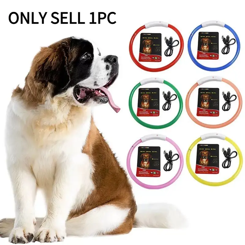 USB Rechargeable LED Dog Collar, Adjustable Collars, 7-Color Glowing Light Up Collar with Adjustable Fit, Waterproof Reflective Safety Collar for Small Medium Large Dogs
