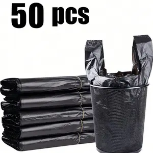 50 Plastic Grocery Bags with Handles, Durable Shopping Bags, Large Kitchen Waste Bags, Ideal for Fruits Vegetables Snacks