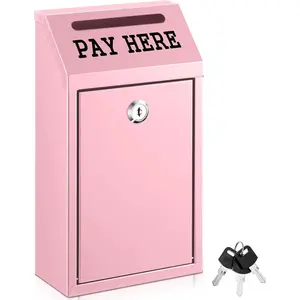 Safe  Box  Collection Metal Donation Box with Lock Wall Mount Pre Drilled Mailbox Delivery Ballot for Home Office Outdoor Self Serve Stand(Pink,10.2 x 5.7 x 2.8 Inch)