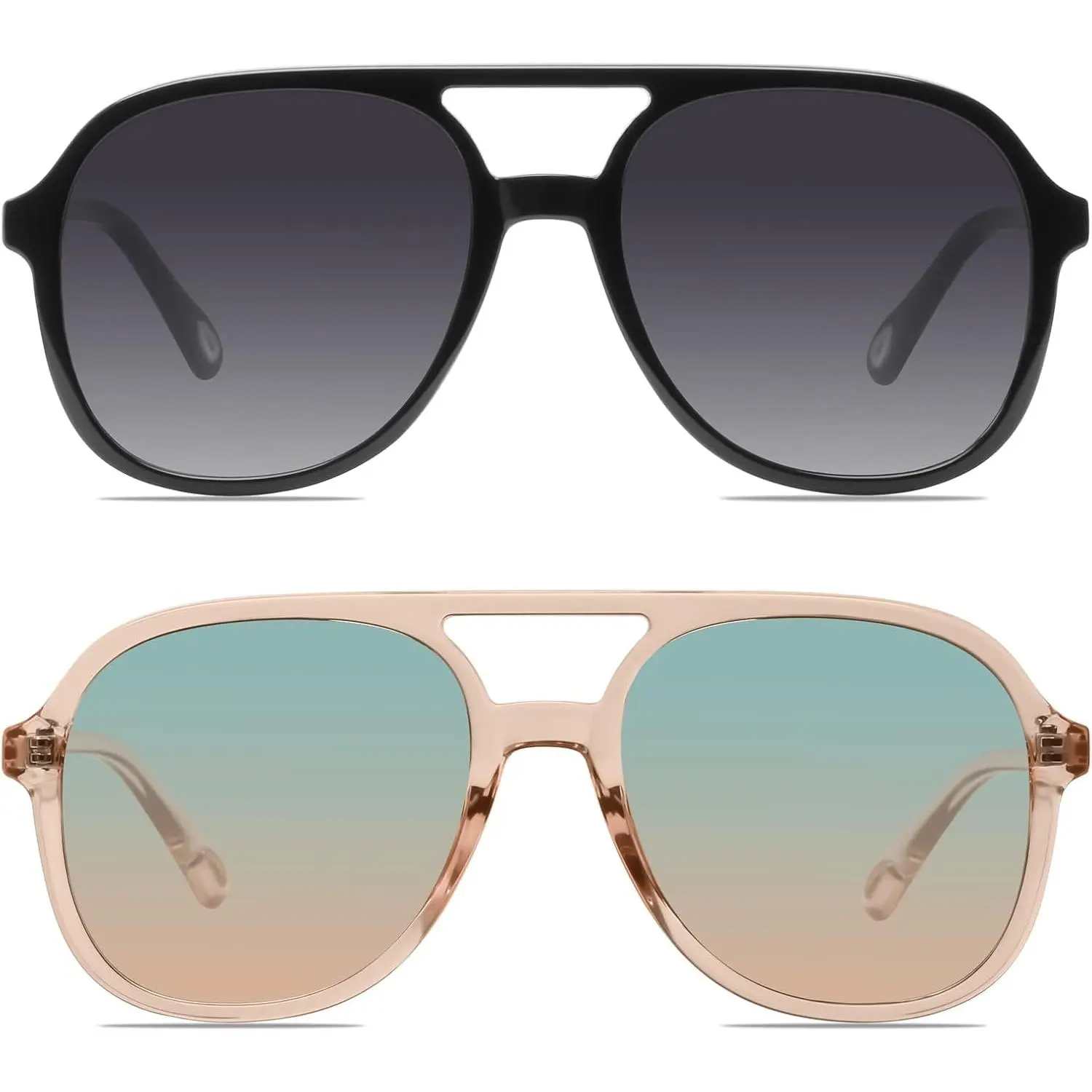 Trendy Vintage Sunglasses for Women and Men, 70s Retro Square Aviators, Double Bridge Square Frame Sun Glasses, Vintage Square Aviators