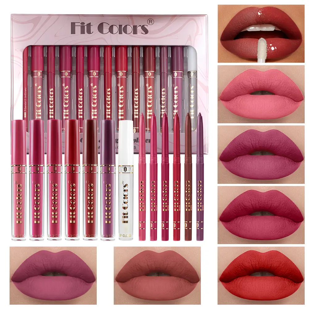 6 Color Lip Gloss And Lipstick Cosmetics Set Matte And Pearly Lipsticks Lip Liner Pens Makeup Waterproof Non Tarnishing Long Lasting Stable Colors for All Skin Types