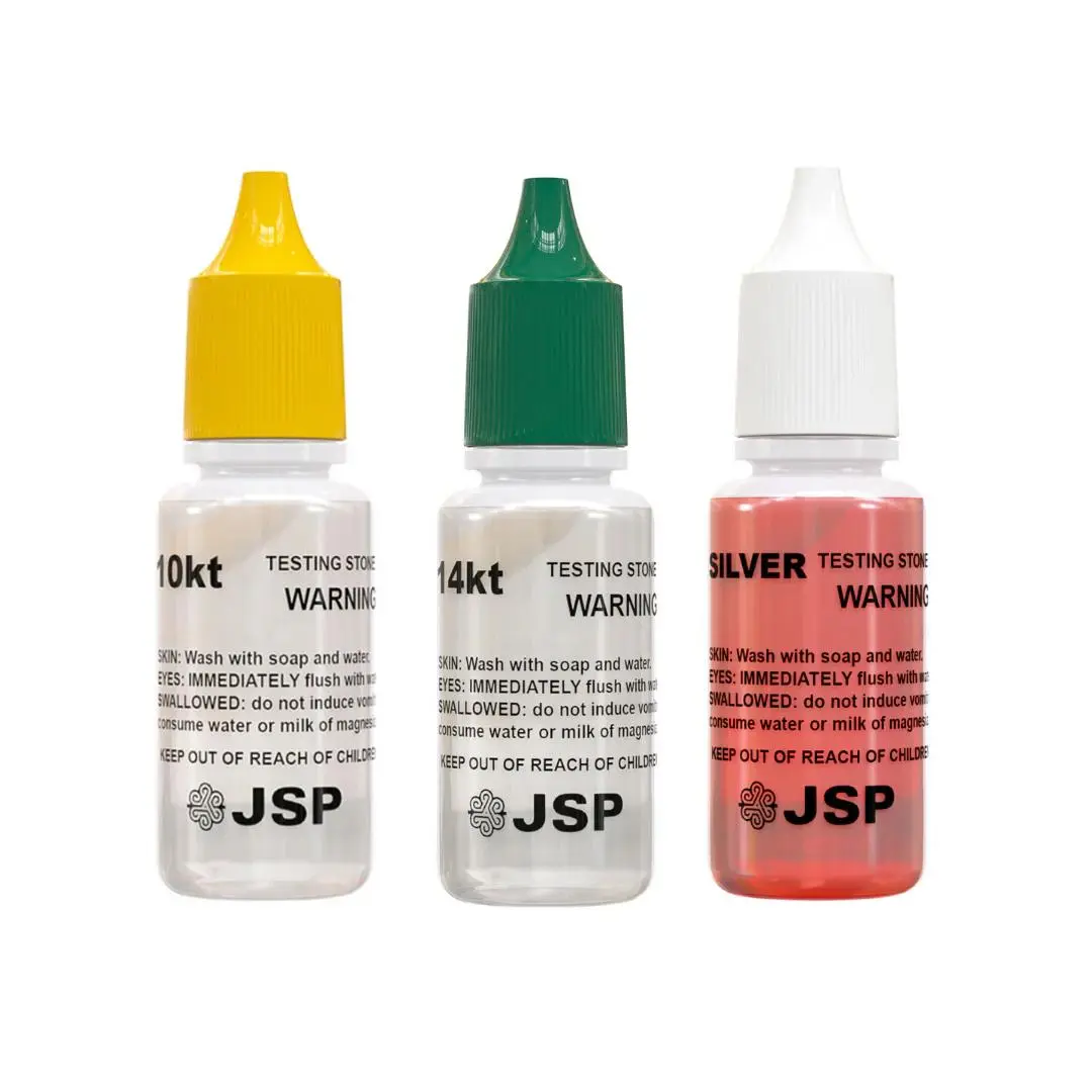 JSP 10k 14k Gold & Silver Sterling Testing Acid Solutions Kit for Jewelry with Bamboo Storage Box ½ oz Bottles 100+ Tests Each