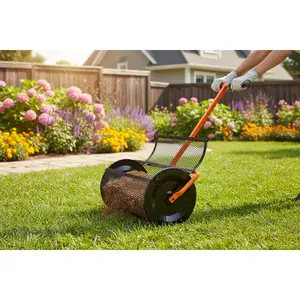 24" Rolling Compost Spreader for Lawn — Mulch, Topsoil & Fertilizer