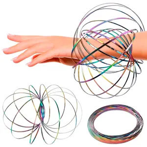 Flow Ring Spinner Ring Arm Toy 5.1" - Rust Resistant Stainless Steel Infinity Loop Flow Rings with Changing Colors & Geometric Spin- Flat Folding, Kinetic Magic Rings for Relaxation & Calming Motion