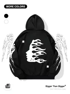 Hell Star Pattern Streetwear Loose Zip Hoodie, Unisex Casual Long Sleeve Sweatshirt, Sporty Warm Fit, Fall & Winter Fashion