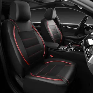 Summervibes Universal FIT Piping Leather Two Front Seat Covers, Waterproof Faux Leather for SUV Sedan Van Truck, Airbag Compatible,Reserved Opening Holes for Headrest Covers.