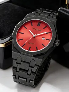 Men's Quartz Watch, Quartz Analog Timepiece, Analog Quartz Movement, Stainless Steel Strap, Waterproof Luminous Business Calendar, Casual Style, Round Analog Dial, Buckle Closure, Luminous Date Wristwatch