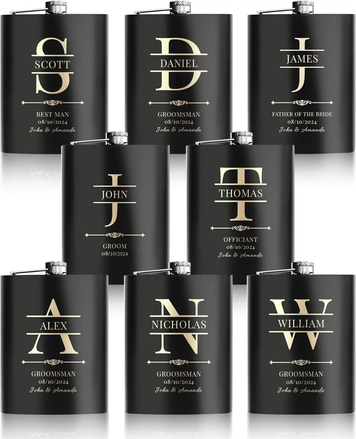 Wedding Groomsman Flask, Personalized Bestman Gift for Wedding, Custom Engraved Liquor Whiskey 304 Steel Stainless Flask for Groomsman Best Man Groom Father of Bride, Black