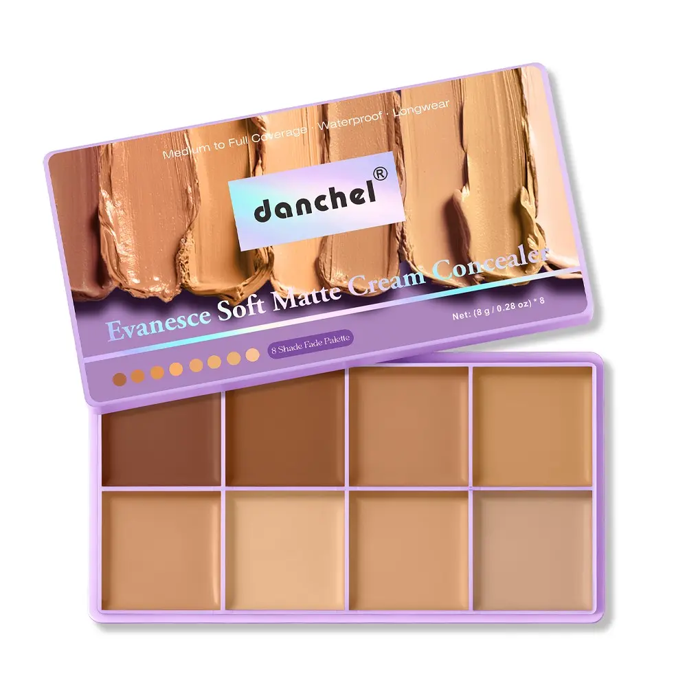 danchel All-in-One 8-Shade Fade Makeup Palette, Makeup Cosmetic Concealer, Concealing Contouring, Full-Face Conceal, Brighten & Contour, Medium-to-Full Coverage, Soft Matte Finish, Cream Texture, Long-wearing & Non-caking