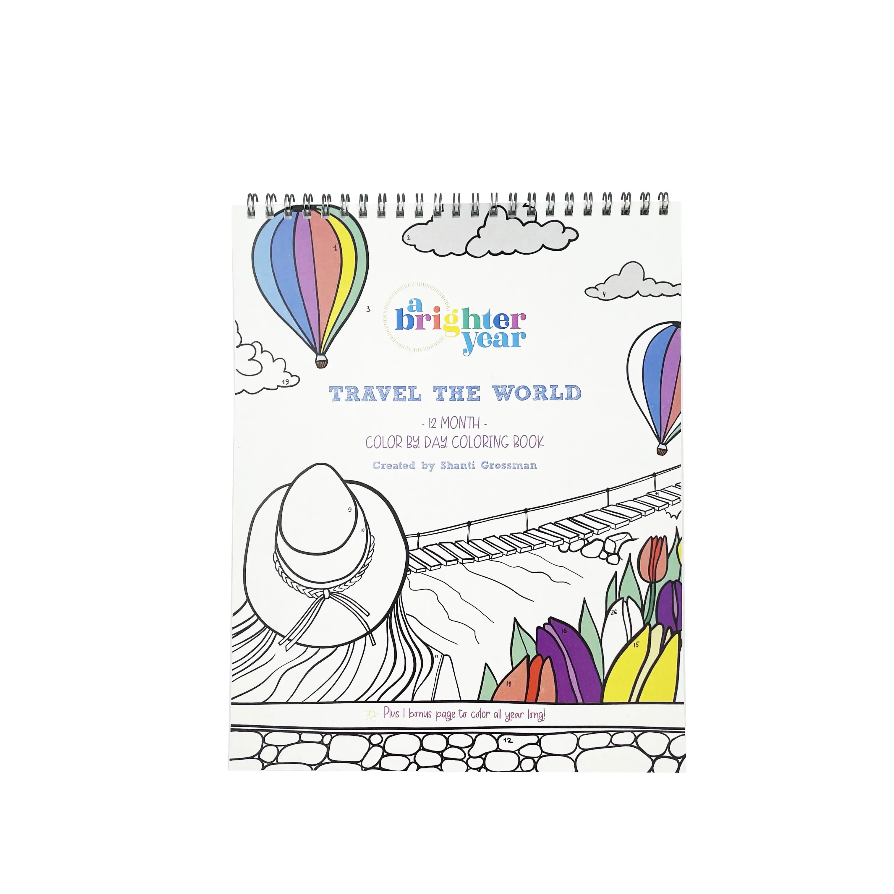 12 month Travel The World coloring book, A Brighter Year, coloring pages for adults, coloring books for adults, coloring calendar