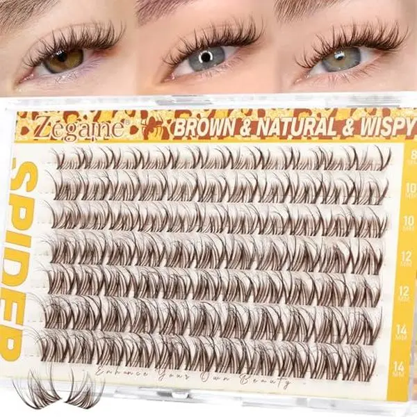 Brown Spider Lash Clusters Invisible Band Natural Eyelash Clusters CD-Curly Breeze Cluster Eyelash Extensions Spider Lashes Cluster Brown Wispy Individual Lashes 8-14MM by Zegaine