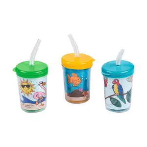 Color Your Own Tropical BPA-Free Plastic Cups with Lids & Straws - 12 Ct.