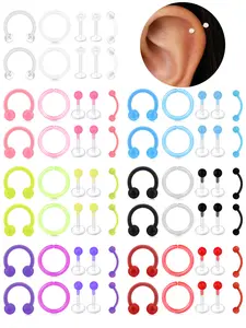 10PCS Mix Set Clear Piercing Retainers Septum Retainer Nose Studs Flexible Lip Ear Nose Tongue Rings Nipplering Cartilage Rook Daith Earrings Horseshoe Plastic Industrial Piercing Retainer Nose Disc for Work Piercings Kits